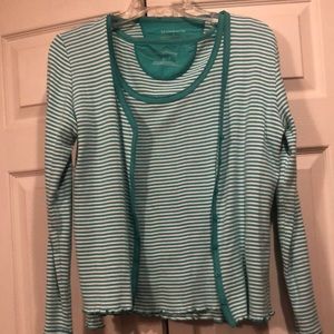 Liz Claiborne - 2 Piece Sweater (M)/Tank (L) Set - Green/White Stripes.